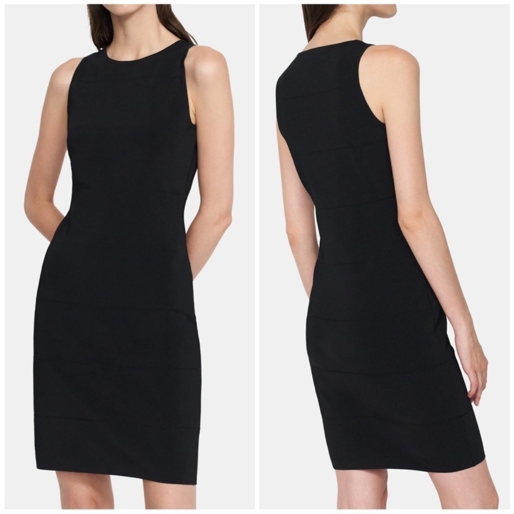 Theory Glossed Black Pointelle Bandage LBD Career Wear Dress Size Medium